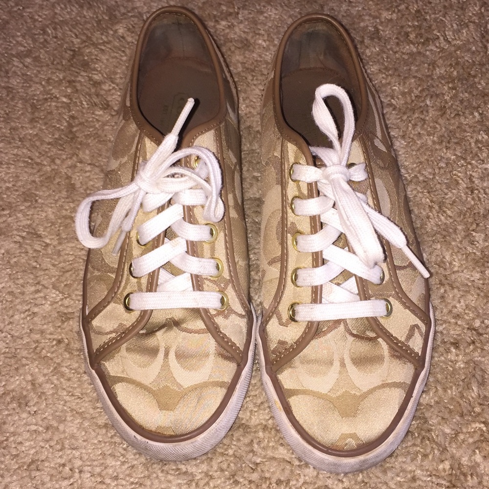 Tan/gold Coach athletic shoes